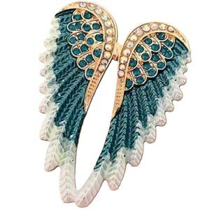 Vintage Gold & Teal Blue Angel Wing Brooch